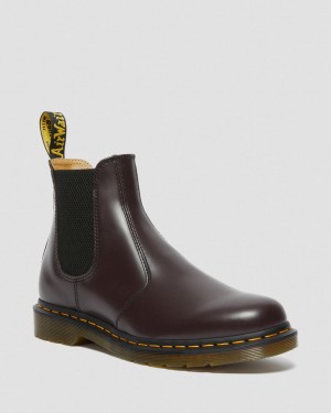 Botas Chelsea Dr Martens 2976 Yellow Stitch Smooth Leather Mujer Burdeos | 35040517