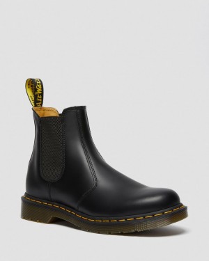Botas Chelsea Dr Martens 2976 Yellow Stitch Smooth Leather Mujer Negras | 29468388