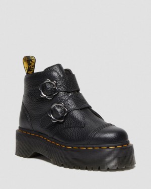 Botas Plataforma Dr Martens Devon Flower Buckle Leather Mujer Negras | 31315659
