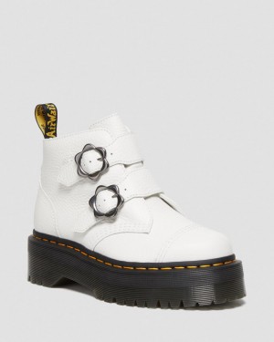 Botas Plataforma Dr Martens Devon Flower Buckle Leather Mujer Blancas | 94030686