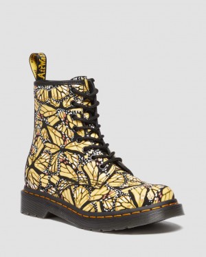 Botas con Cordones Dr Martens 1460 Butterfly Print Suede Mujer Amarillo | 87191849