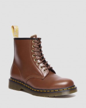 Botas con Cordones Dr Martens Vegan 1460 Faux Fur Lined Mujer Marrones | 93842352