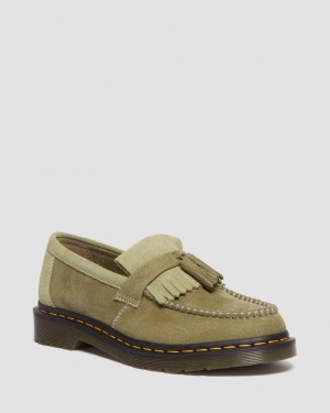 Mocasines Dr Martens Adrian Tumbled Nubuck Leather Tassel Mujer Verde Oliva | 92271982