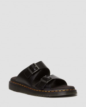 Sandalias Dr Martens Josef Analine Leather Buckle Slide Hombre Negras | 59884637