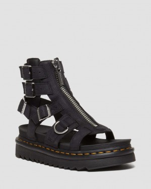 Sandalias Dr Martens Olson Tumbled Nubuck Leather Gladiator Zip Mujer Negras | 25615448