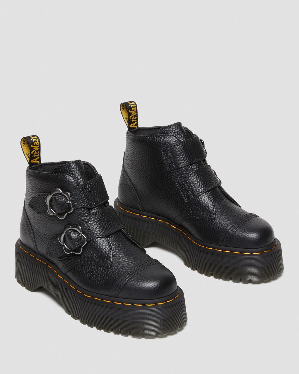 Botas Plataforma Dr Martens Devon Flower Buckle Leather Mujer Negras | 31315659