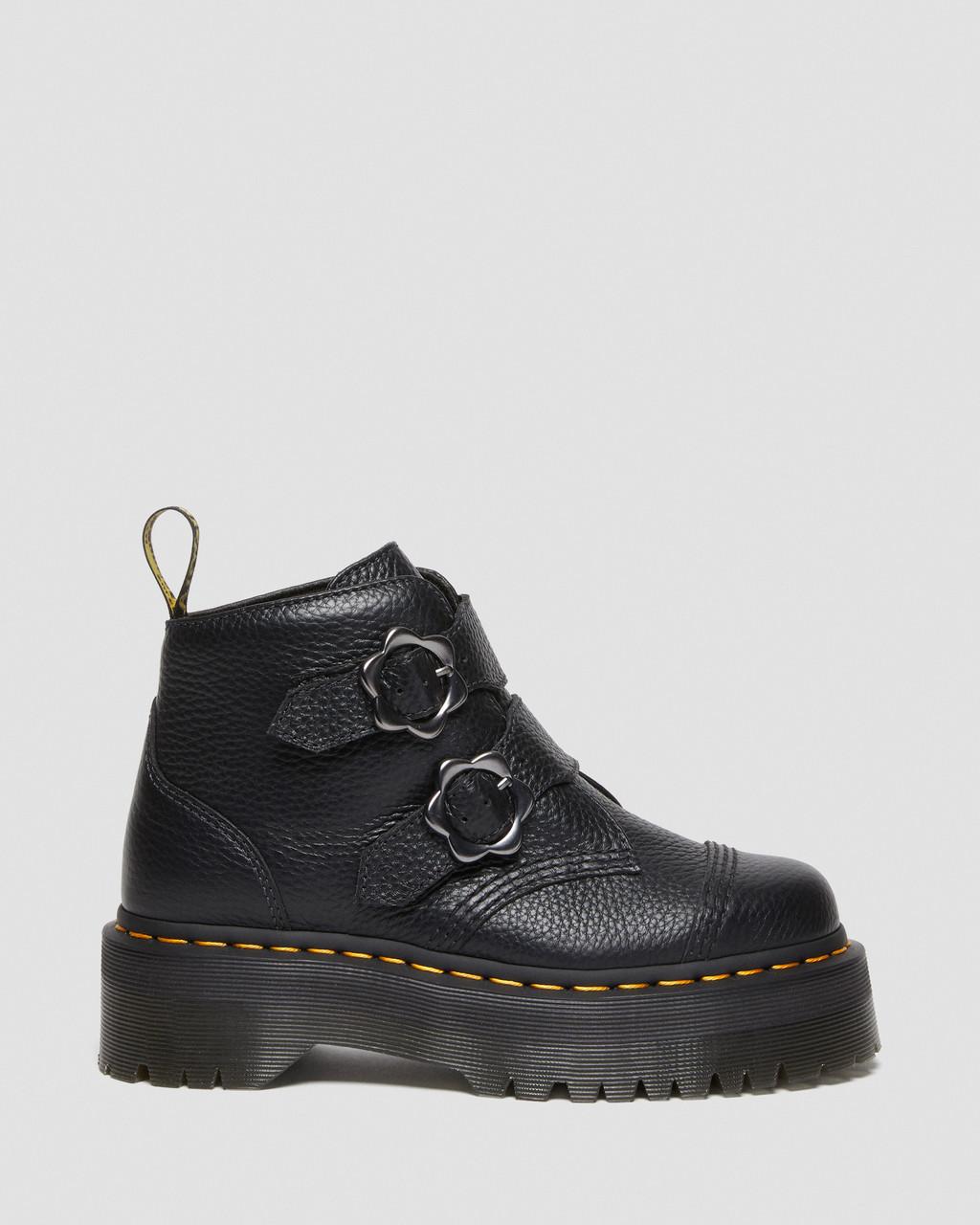 Botas Plataforma Dr Martens Devon Flower Buckle Leather Mujer Negras | 31315659