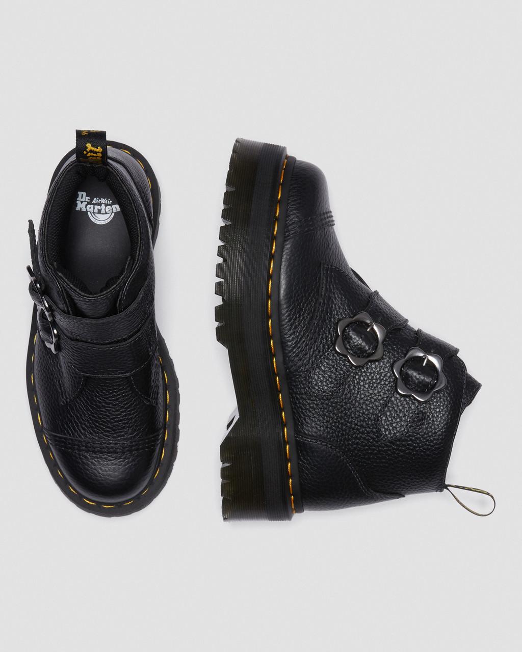 Botas Plataforma Dr Martens Devon Flower Buckle Leather Mujer Negras | 31315659
