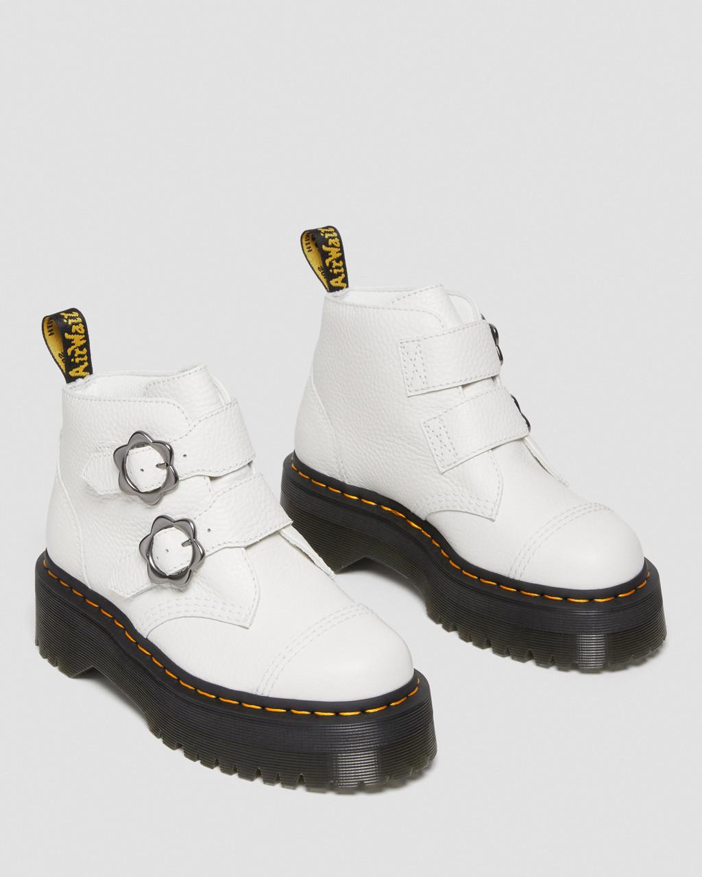 Botas Plataforma Dr Martens Devon Flower Buckle Leather Mujer Blancas | 94030686