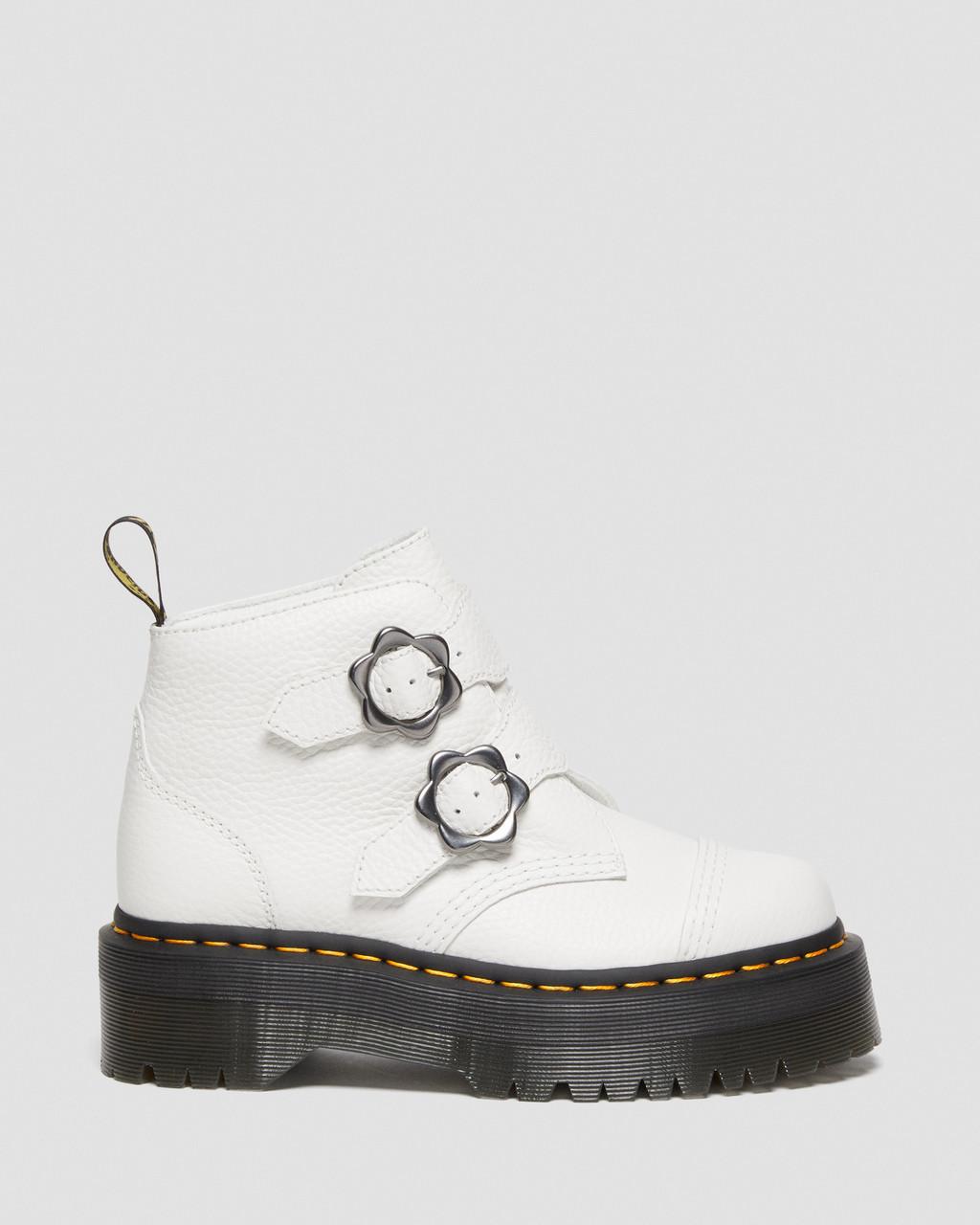 Botas Plataforma Dr Martens Devon Flower Buckle Leather Mujer Blancas | 94030686