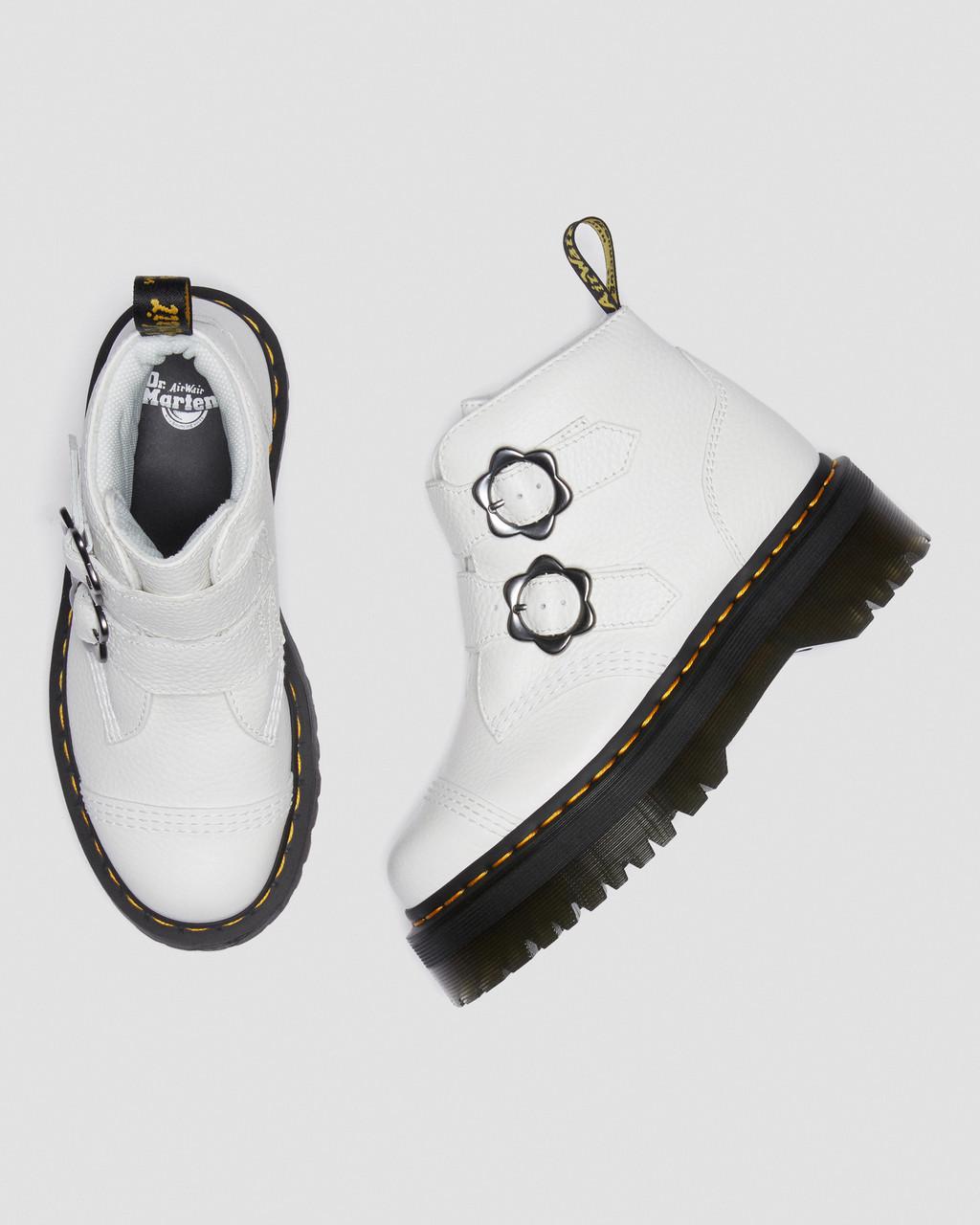 Botas Plataforma Dr Martens Devon Flower Buckle Leather Mujer Blancas | 94030686