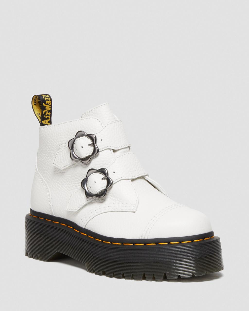 Botas Plataforma Dr Martens Devon Flower Buckle Leather Mujer Blancas | 94030686