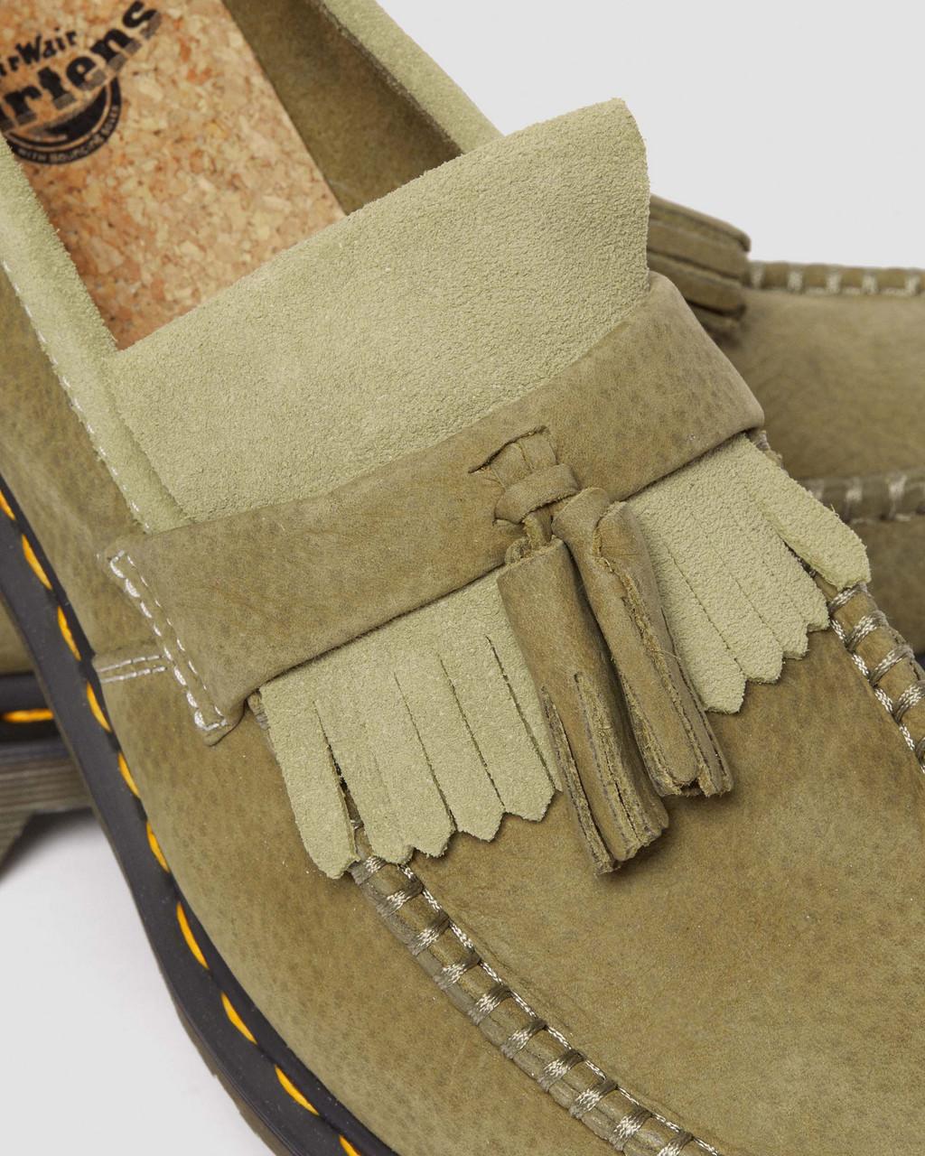 Mocasines Dr Martens Adrian Tumbled Nubuck Leather Tassel Hombre Verde Oliva | 68833193