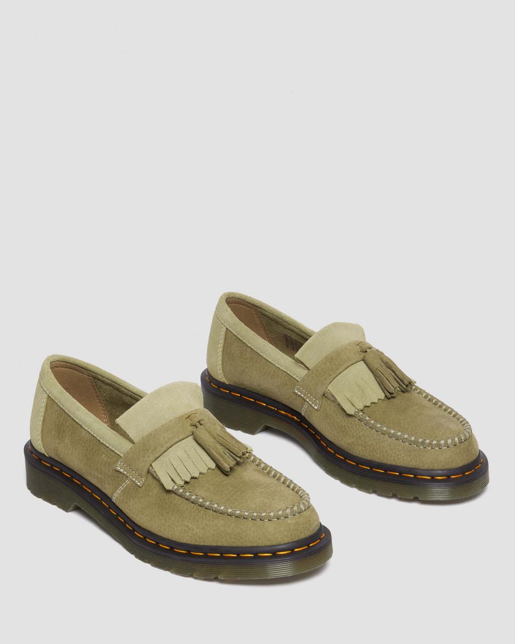 Mocasines Dr Martens Adrian Tumbled Nubuck Leather Tassel Hombre Verde Oliva | 68833193