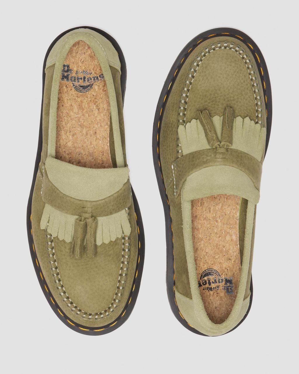 Mocasines Dr Martens Adrian Tumbled Nubuck Leather Tassel Hombre Verde Oliva | 68833193
