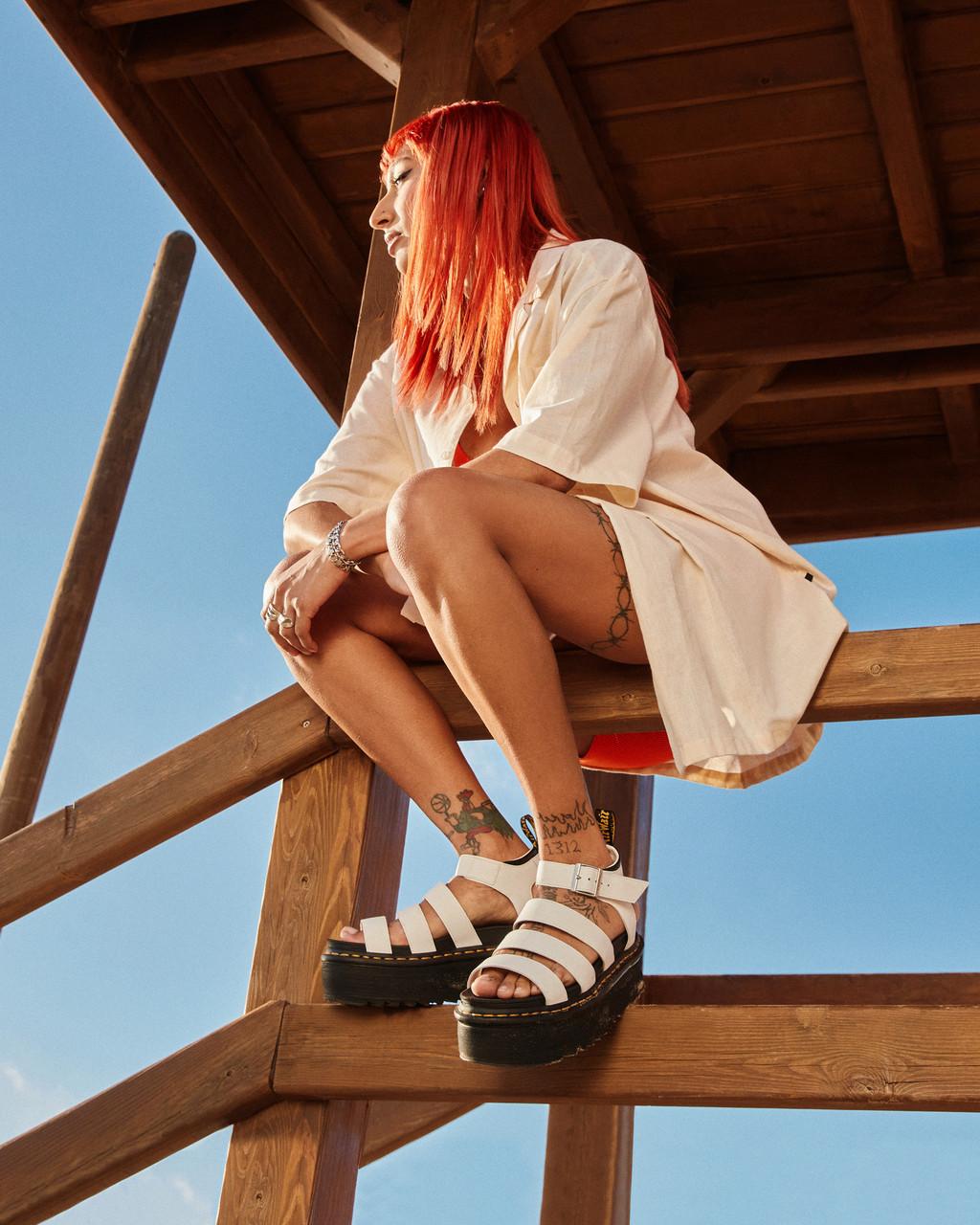 Sandalias Dr Martens Blaire Hydro Leather Platform Strap Mujer Blancas | 23725913