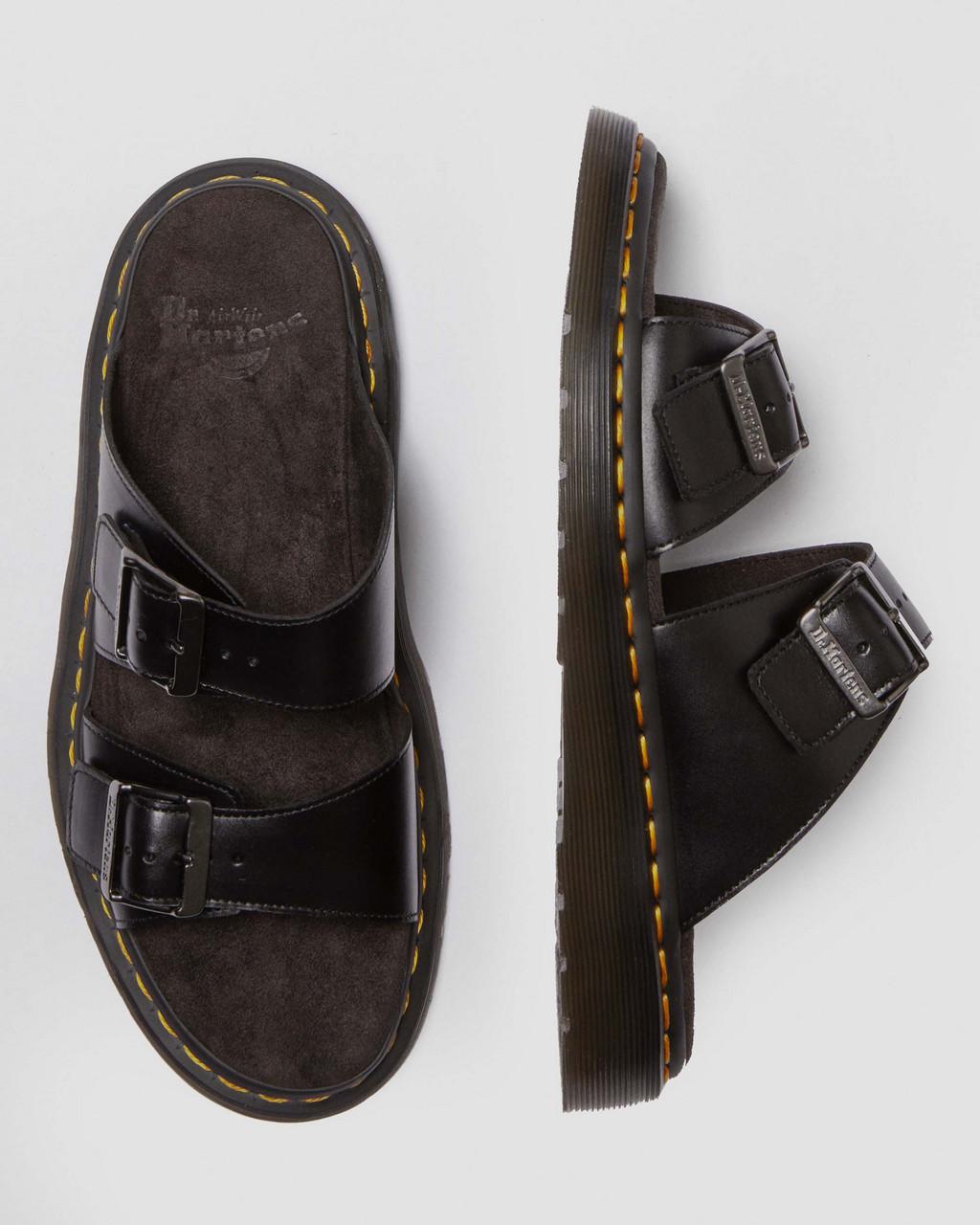Sandalias Dr Martens Josef Analine Leather Buckle Slide Hombre Negras | 59884637