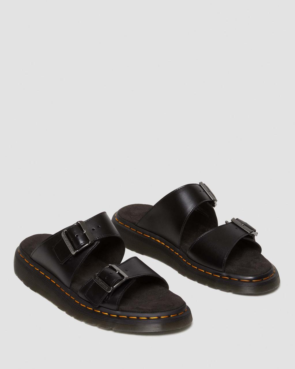 Sandalias Dr Martens Josef Analine Leather Buckle Slide Hombre Negras | 59884637