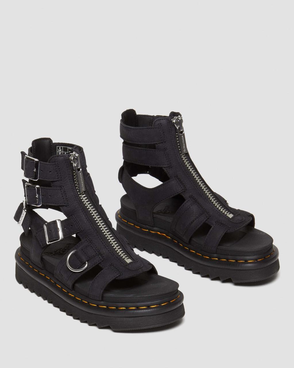 Sandalias Dr Martens Olson Tumbled Nubuck Leather Gladiator Zip Mujer Negras | 25615448