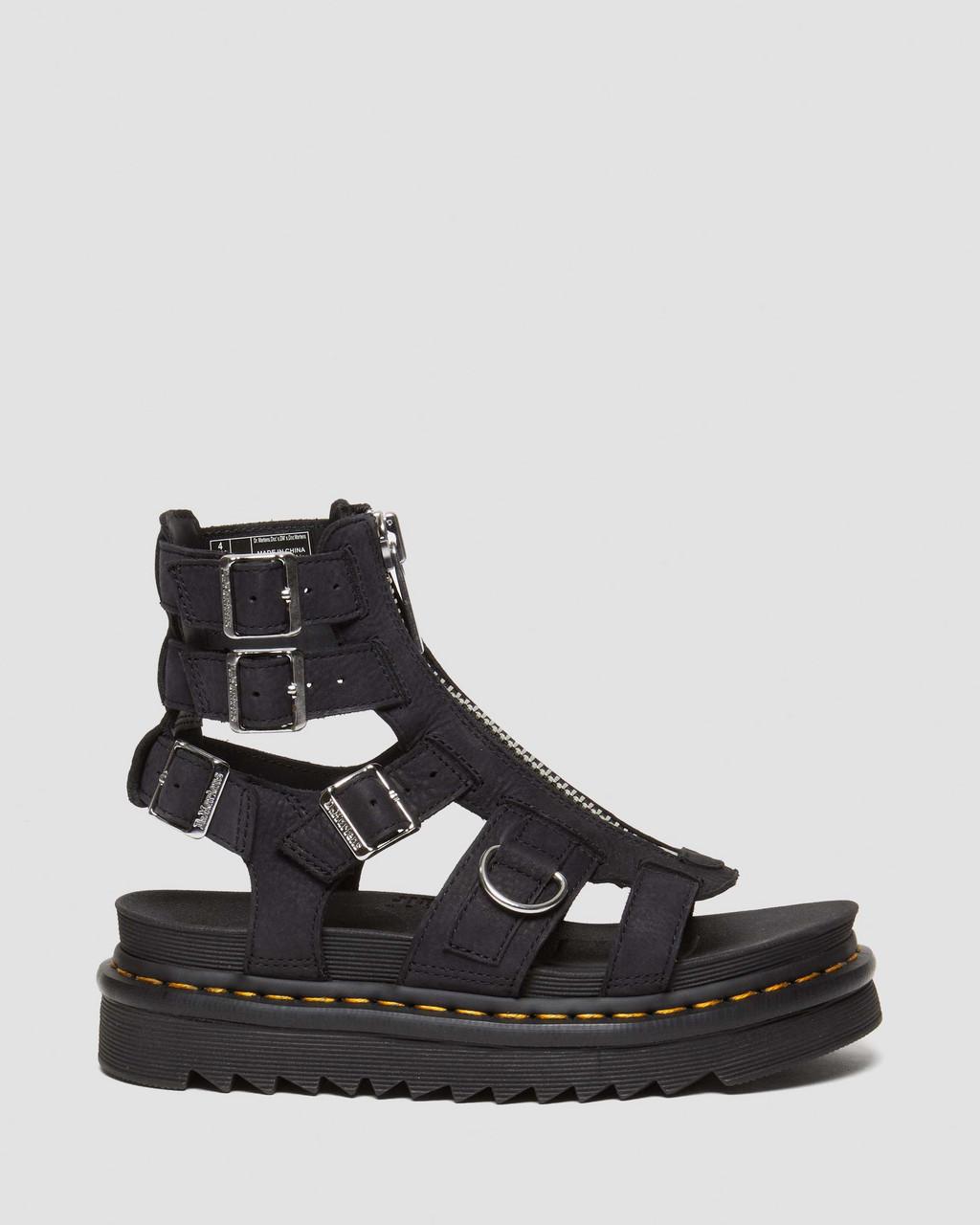 Sandalias Dr Martens Olson Tumbled Nubuck Leather Gladiator Zip Mujer Negras | 25615448