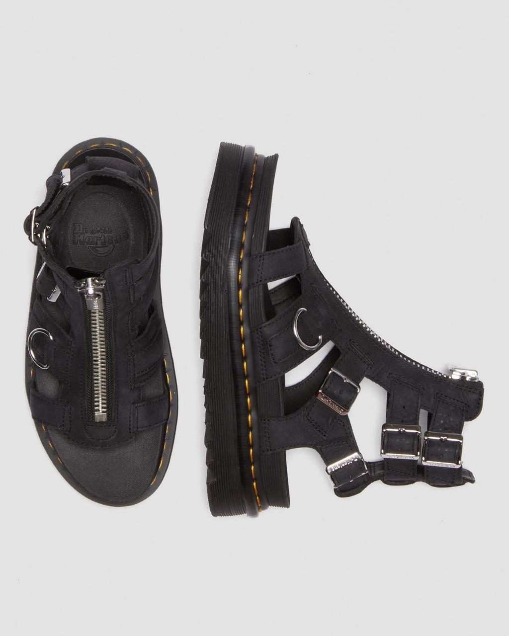 Sandalias Dr Martens Olson Tumbled Nubuck Leather Gladiator Zip Mujer Negras | 25615448