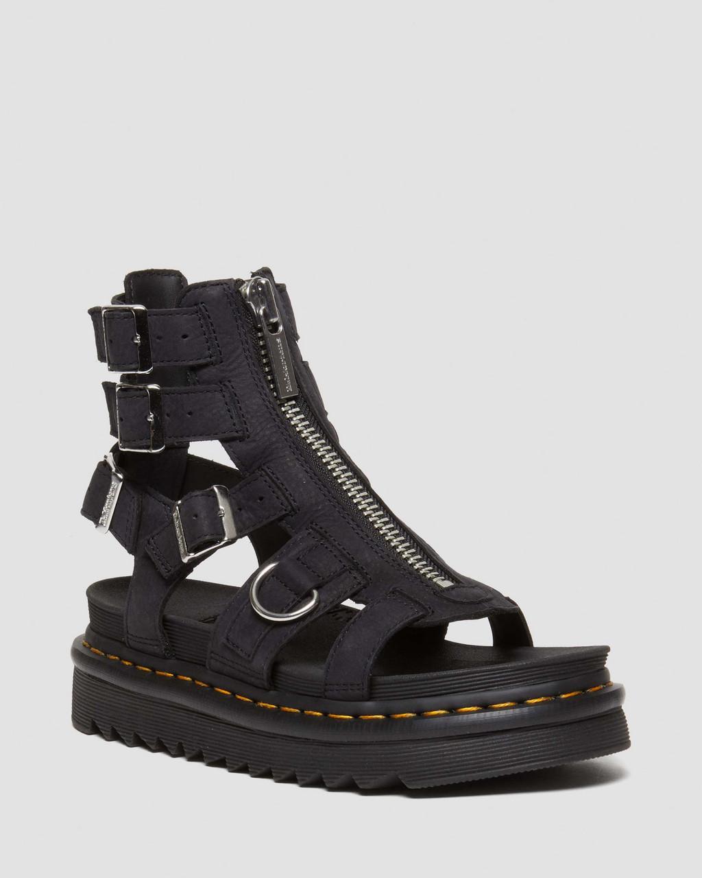Sandalias Dr Martens Olson Tumbled Nubuck Leather Gladiator Zip Mujer Negras | 25615448