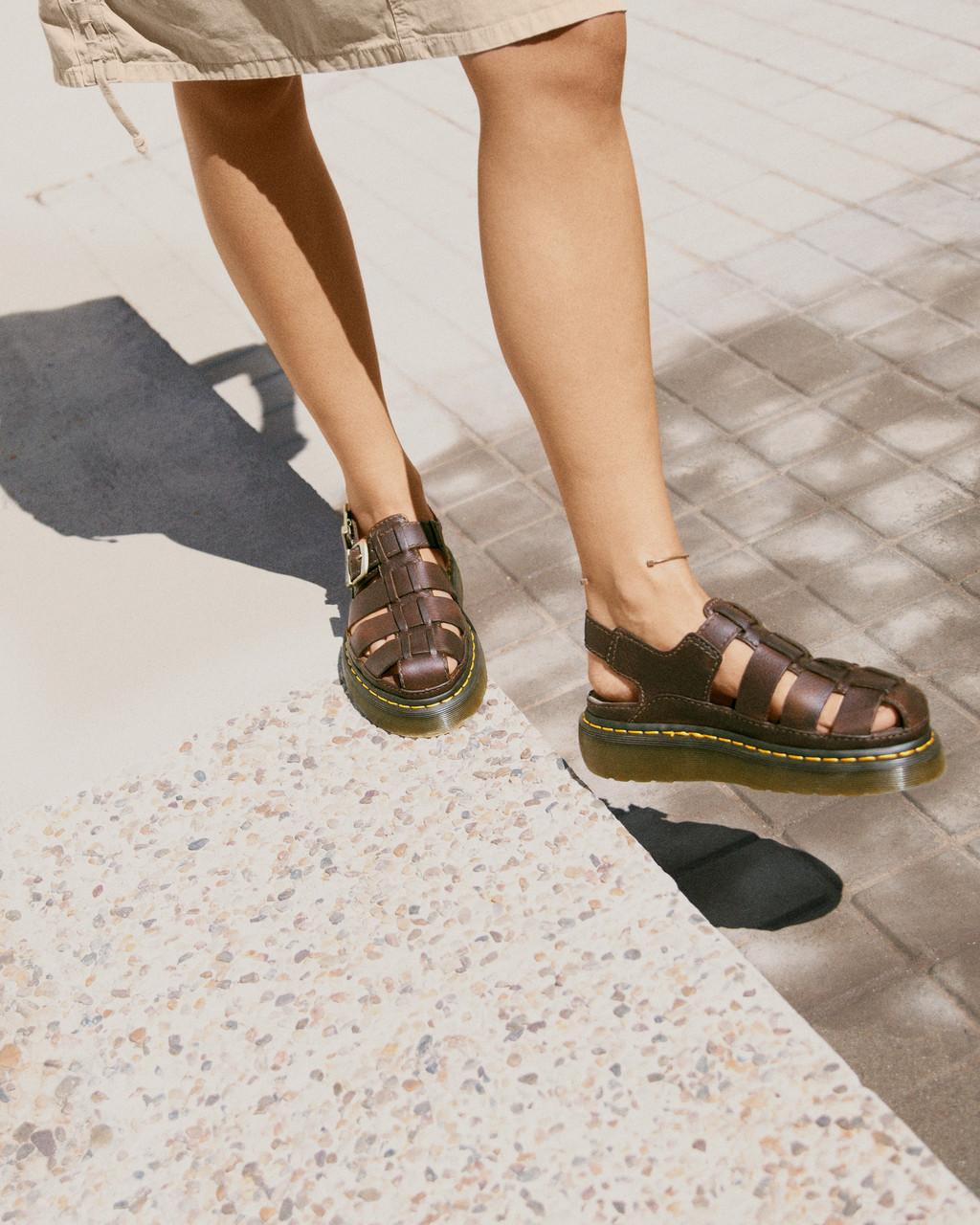 Sandalias Dr Martens Wrenlie Grizzly Leather Fisherman Mujer Marrones | 89094395