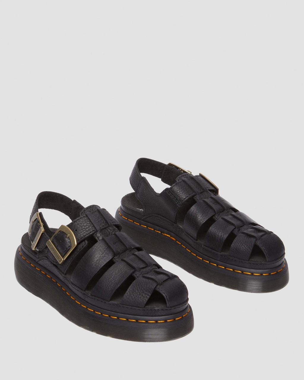 Sandalias Dr Martens Wrenlie Grizzly Leather Fisherman Hombre Negras | 26297469