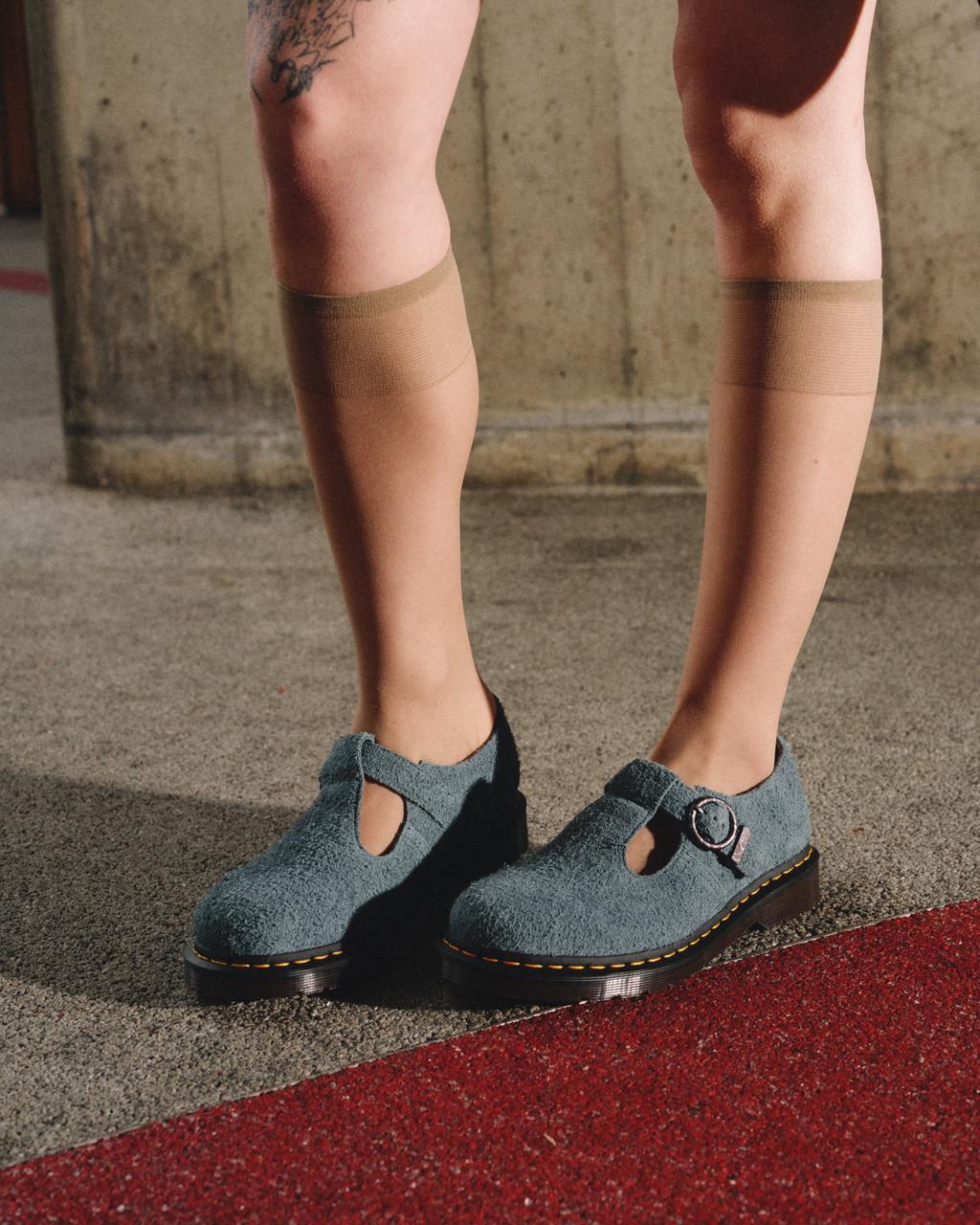 Zapatos Mary Jane Dr Martens T-Bar Suede Mujer Gris | 18728185